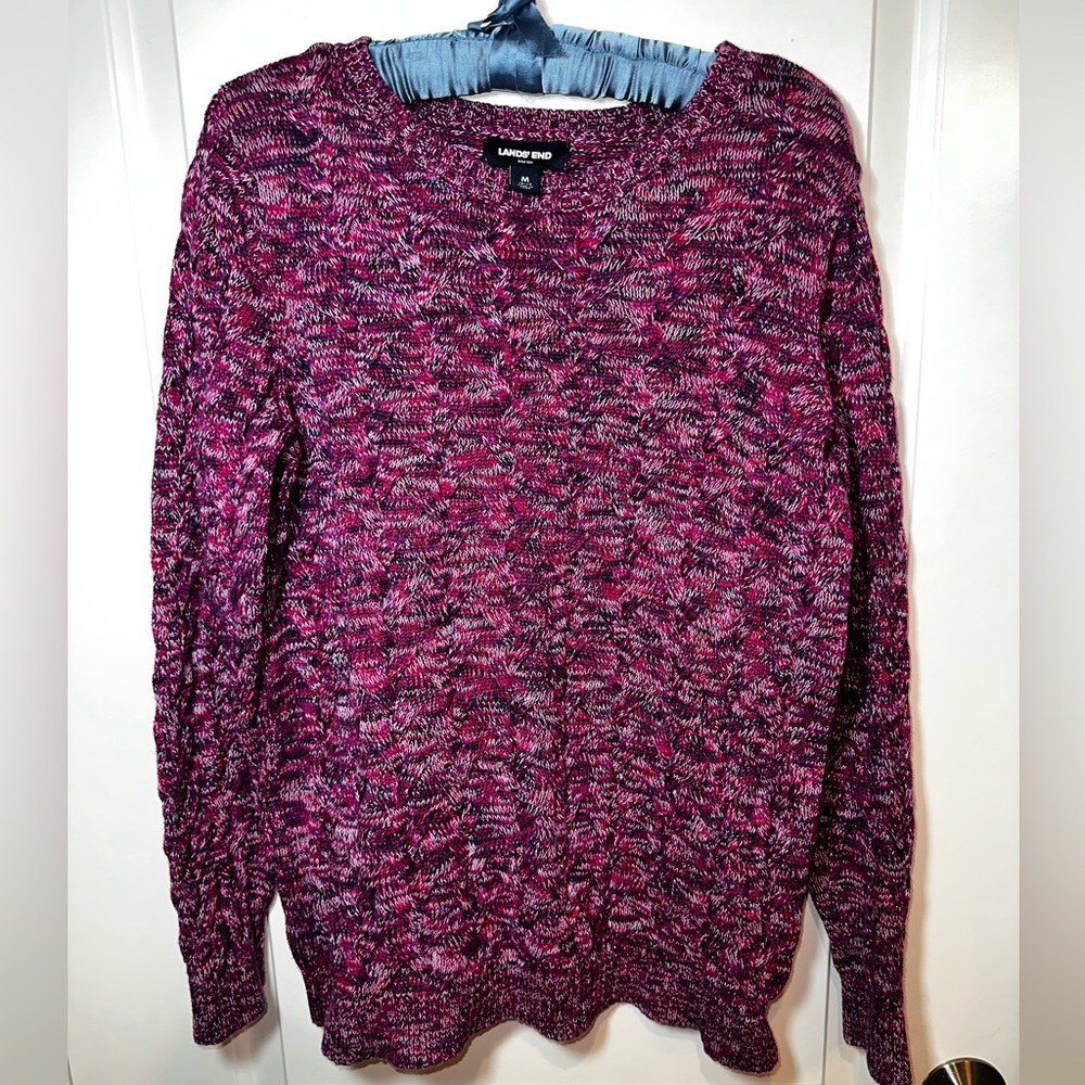 Lands’ End Drifter Cable Knit Sweater Marled Berry Size M - Picture 7 of 12